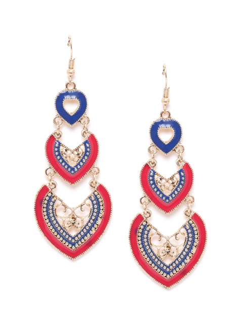 

Anouk Red & Navy Blue Gold-Plated Heart-Shaped Enamelled Drop Earrings