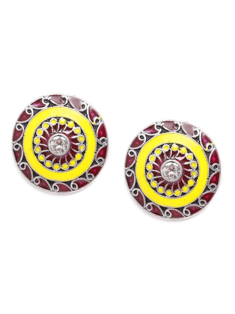 

Anouk Maroon & Yellow Textured Stone Studded Enamelled Oversized Circular Studs