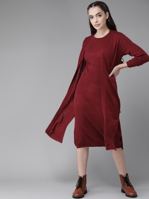 

Roadster Women Charming Maroon Solid Co-ord Sets Dress