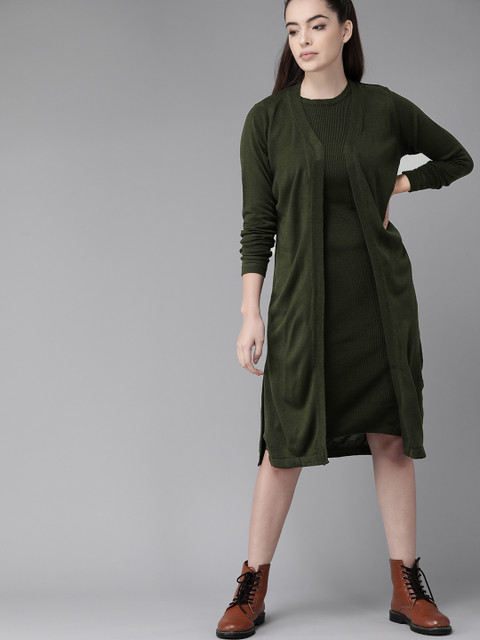 

Roadster Lovely Olive Solid Knitted Dress