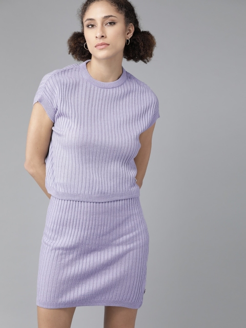 

Roadster Women Lavender Self-Striped Co-ord Set