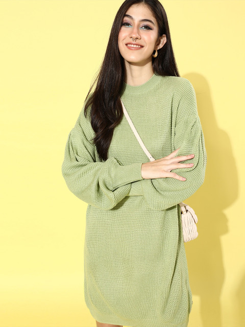 

The Roadster Lifestyle Co Women Gorgeous Green Self-Design Sweater Dress