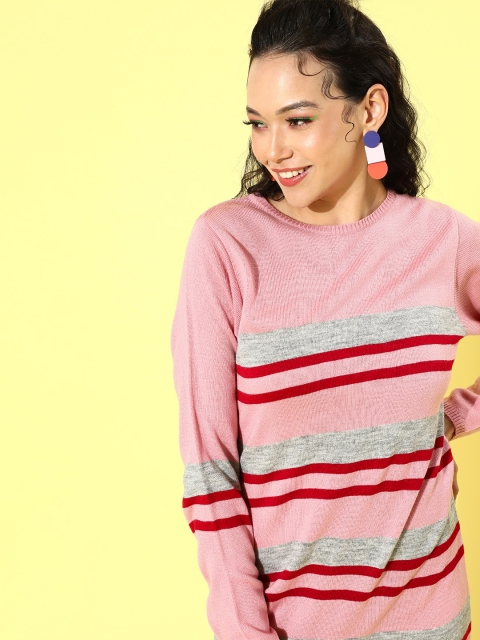 

Roadster Women Pink Striped Sweater Dress