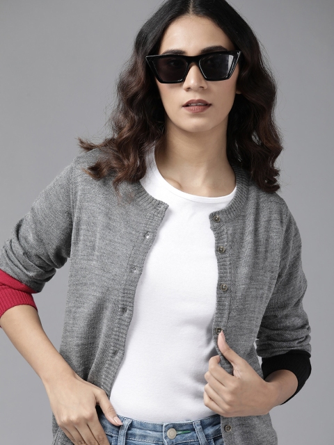 

Roadster Women Charcoal Grey Solid Cardigan