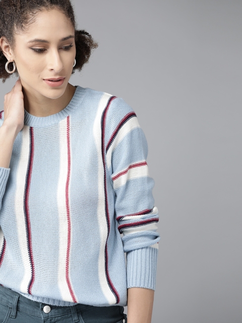 

Roadster Women Blue & White Striped Pullover