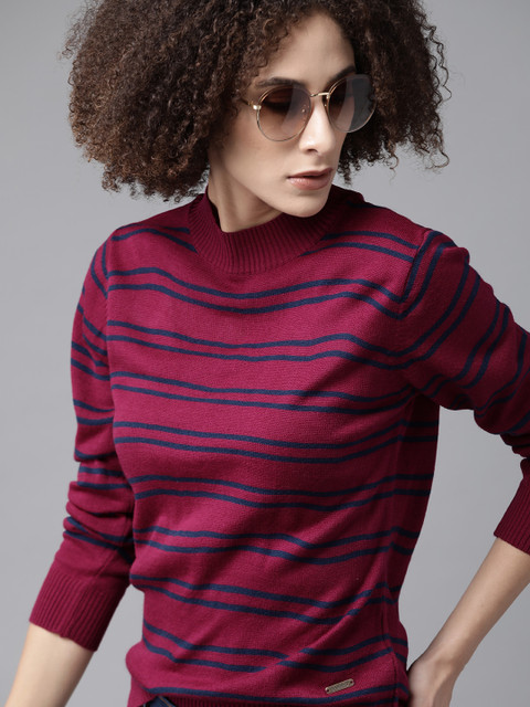 

Roadster Women Pink & Blue Striped Pullover