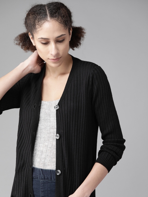 

Roadster Women Black Ribbed Cardigan