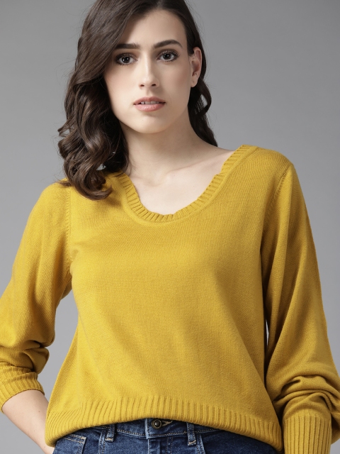 

Roadster Women Mustard Yellow Solid Pullover