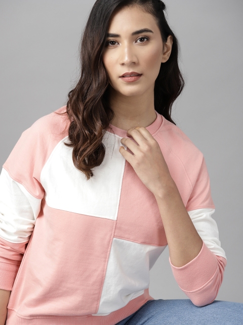 

Roadster Women Pink & White Colourblocked Sweatshirt