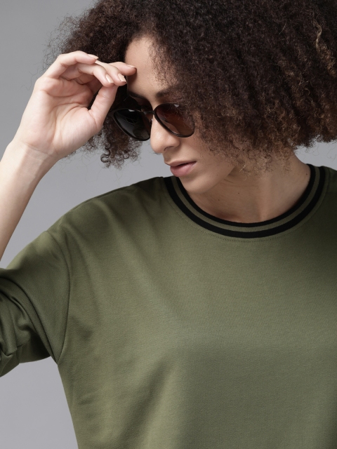 

Roadster Women Olive Green Solid Sweatshirt