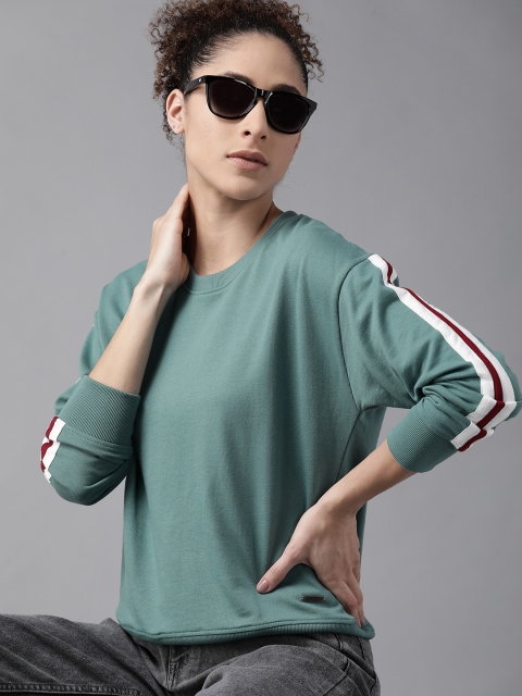 

Roadster Women Green Solid Sweatshirt