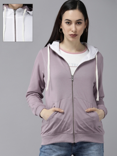 

Roadster Women Purple Solid Hooded Reversible Sweatshirt