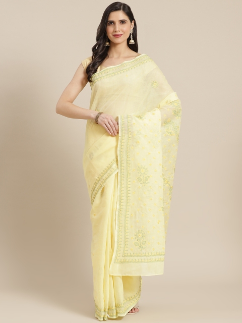 

ADA Yellow & Green Ethnic Motifs Chikankari Saree