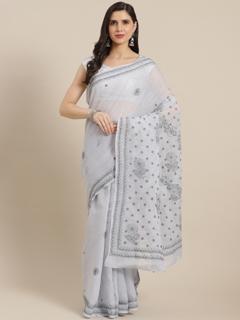 

ADA Grey Ethnic Motifs Chikankari Saree