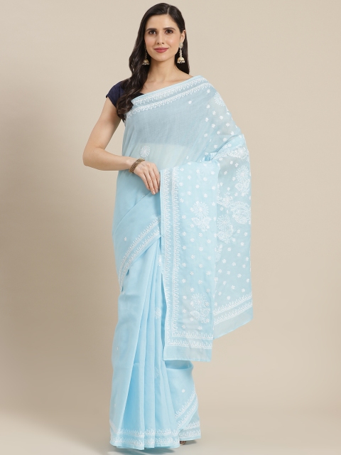 

ADA Blue & White Ethnic Motifs Chikankari Saree