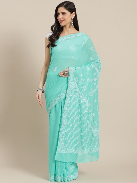 

ADA Green & White Ethnic Motifs Chikankari Saree