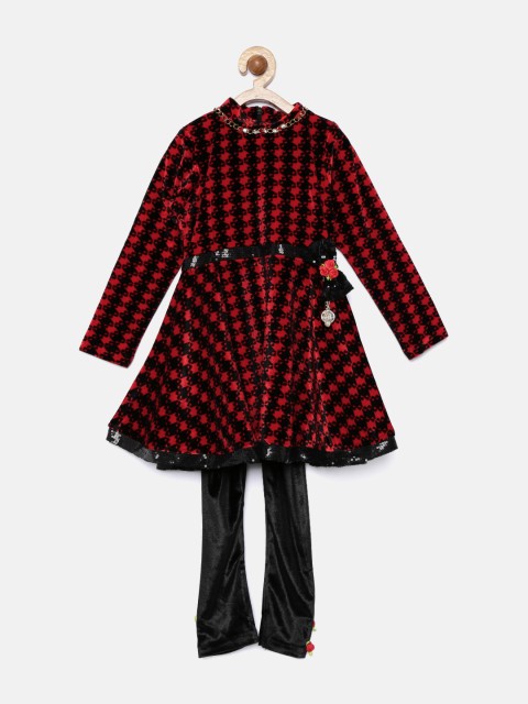 

Tiny Girl Red & Black Printed Fit and Flare Dress