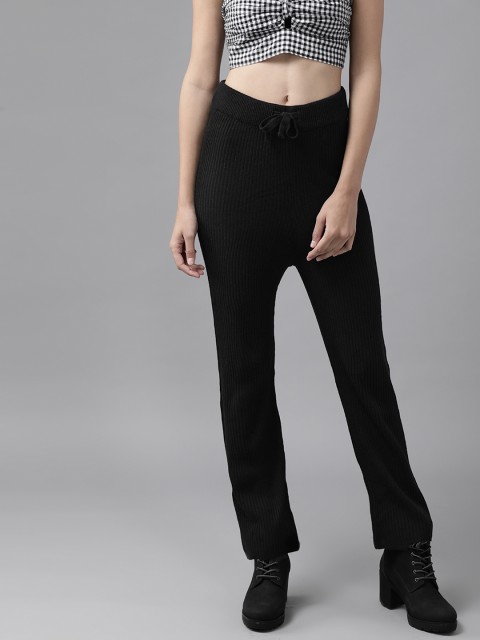 

The Roadster Lifestyle Co Women Black Ribbed Acrylic Trousers