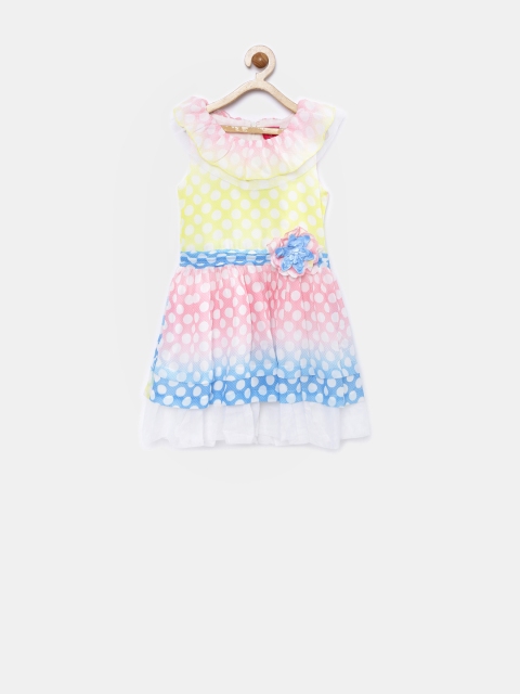

Tiny Girl Pink & Yellow Polka Dot Print Fit & Flare Dress