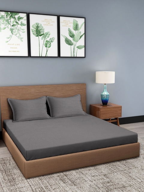

Trident Grey Striped 210 TC Cotton 1 King Bedsheet with 2 Pillow Covers