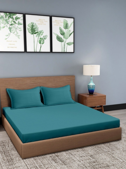 

Trident Teal Striped 210 TC Cotton 1 King Bedsheet with 2 Pillow Covers