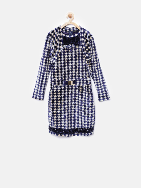 

Tiny Girl Cream-Coloured & Navy Printed Sheath Dress with Shrug