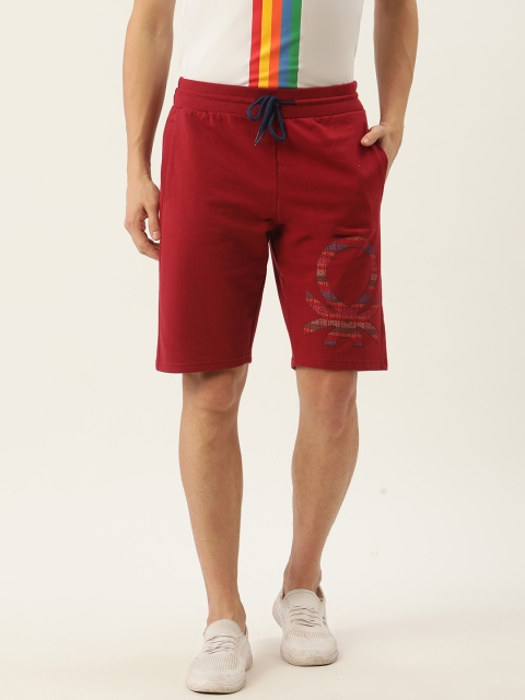 

United Colors of Benetton Men Maroon Brand Logo Printed Mid-Rise Regular Shorts