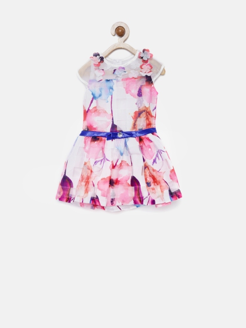 

Tiny Girl White & Pink Floral Print Fit & Flare Dress