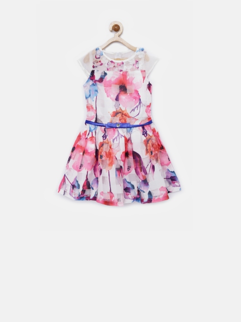 

Tiny Girl White & Pink Floral Print Fit & Flare Dress