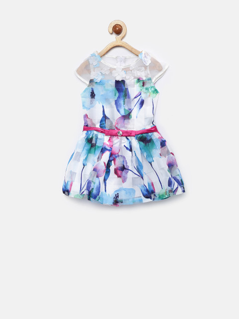 

Tiny Girl White & Blue Floral Print Fit & Flare Dress