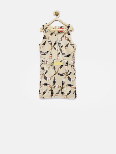 

Tiny Girl Beige Printed Sheath Dress with Embellished Detail