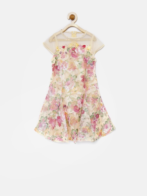 

Tiny Girls Beige Printed Skater Dress