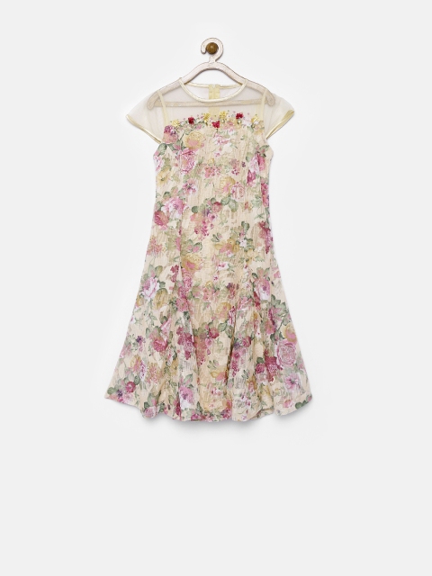 

Tiny Girl Beige Floral Print A-Line Dress