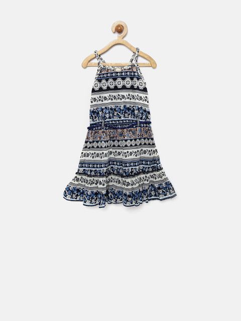 

Tiny Girl Navy & Off-White Floral Print A-Line Dress, Navy blue