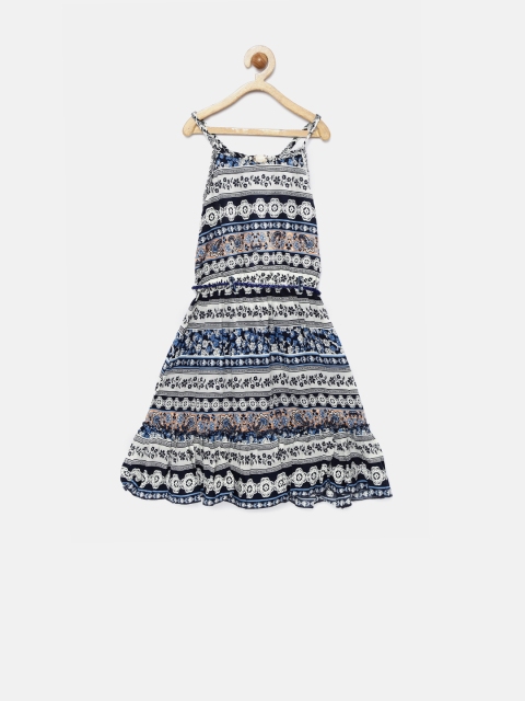 

Tiny Girl Navy & Off-White Floral Print Fit & Flare Dress, Navy blue