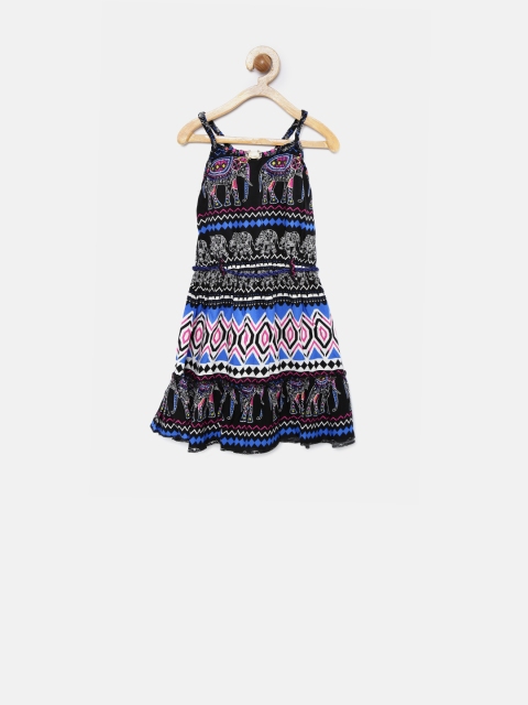 

Tiny Girl Black & Blue Folk Print Fit & Flare Dress