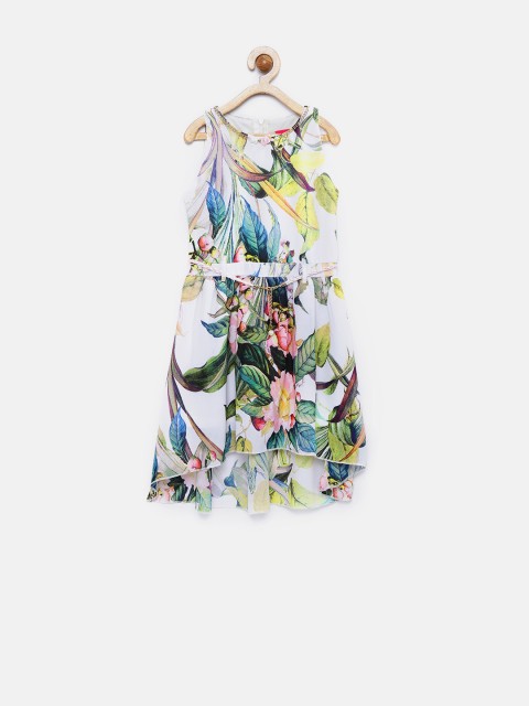 

Tiny Girl Off-White Tropical Print High-Low Dress with Embellished Detail