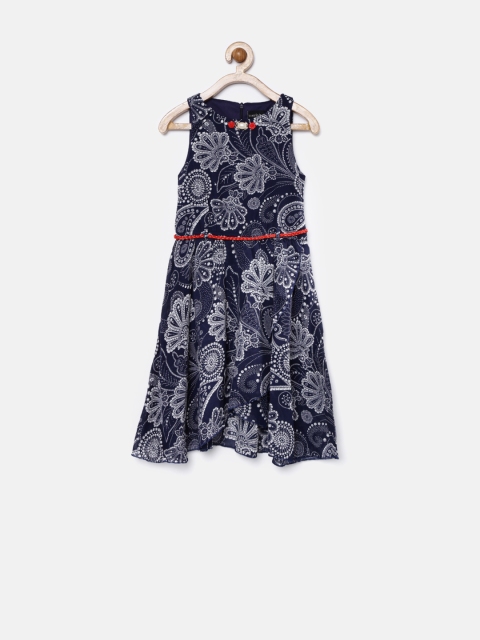 

Tiny Girl Navy Floral Print A-Line Dress, Navy blue