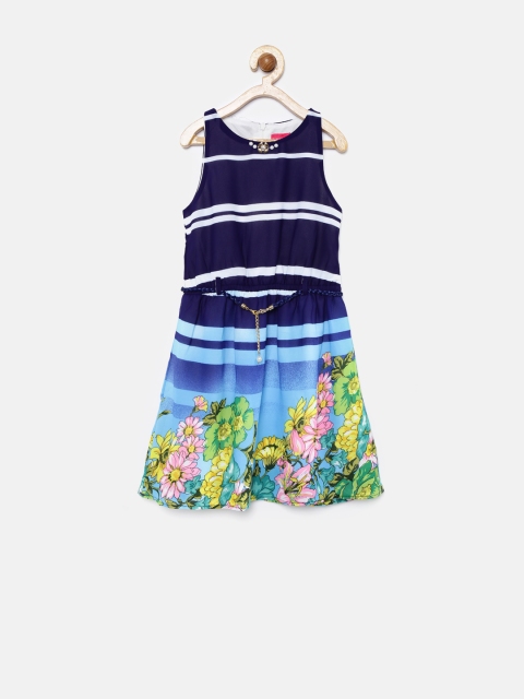 

Tiny Girls Blue & White Floral Printed Fit & Flare Dress
