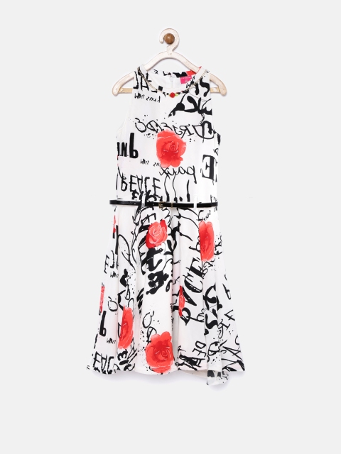 

Tiny Girl Off-White Printed Fit & Flare Dress with Embellished Detail