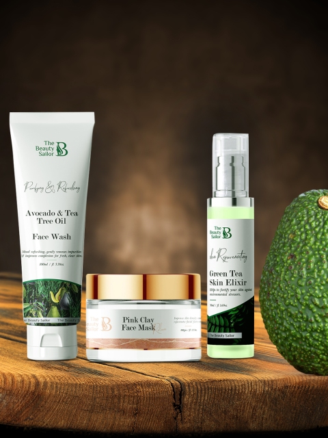 

The Beauty Sailor 3 Pc Avocado Face Wash + Anti Aging Face Mask + Green Tea Skin Elixir, White