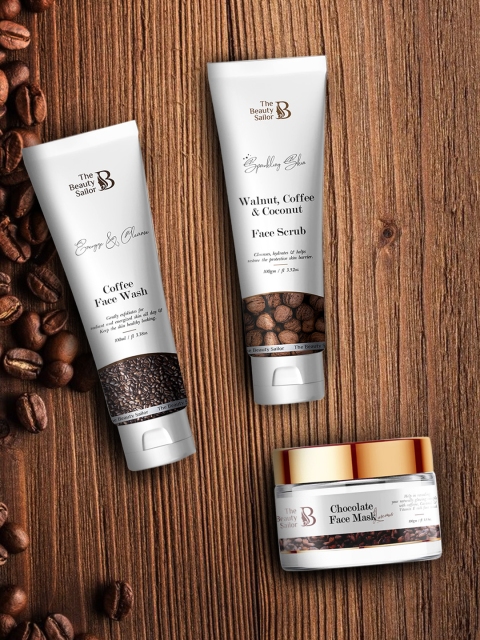 

The Beauty Sailor Coffee Face Wash + Walnut, Coffee & Coconut Face Scrub + Chocolate Mask, White