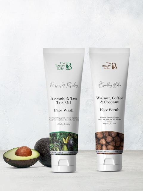 

The Beauty Sailor Set of 2 Avocado & Tea Tree Oil Face Wash + Walnut & Coconut Face Scrub, White