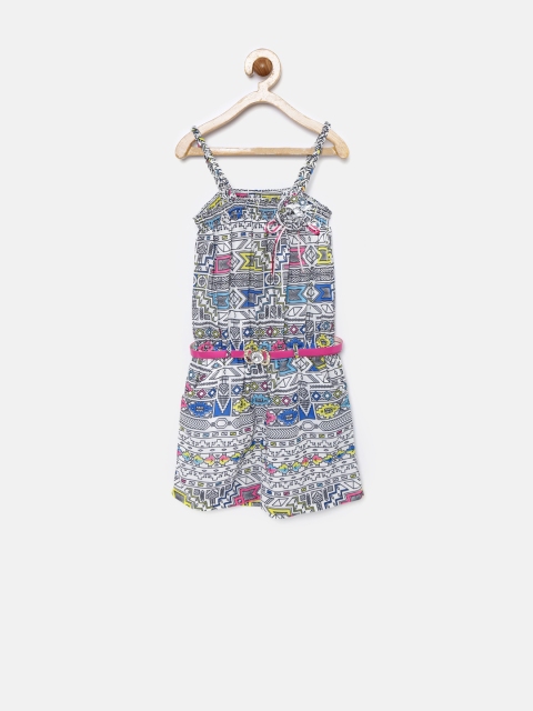 

Tiny Girls White Printed Cotton Playsuit