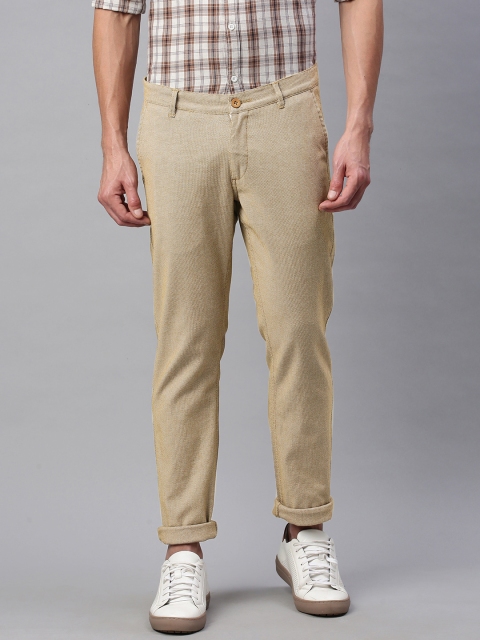 

abof Men Beige Textured Slim Fit Chinos