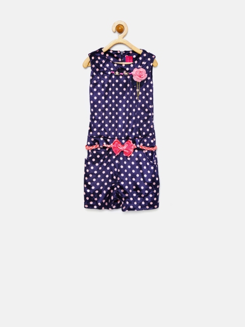 

Tiny Girl Navy Polka Dot Print Playsuit with Embellished Detail, Navy blue