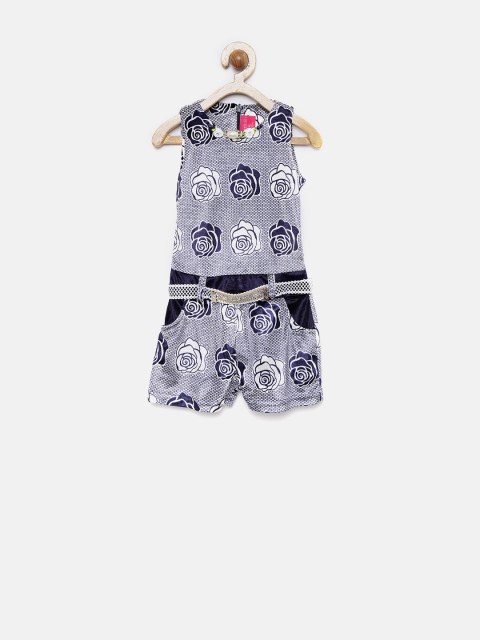 

Tiny Girl Navy Floral Print Playsuit with Embellished Detail, Navy blue