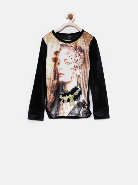 

Tiny Girl Black Printed Top with Embellished Detail