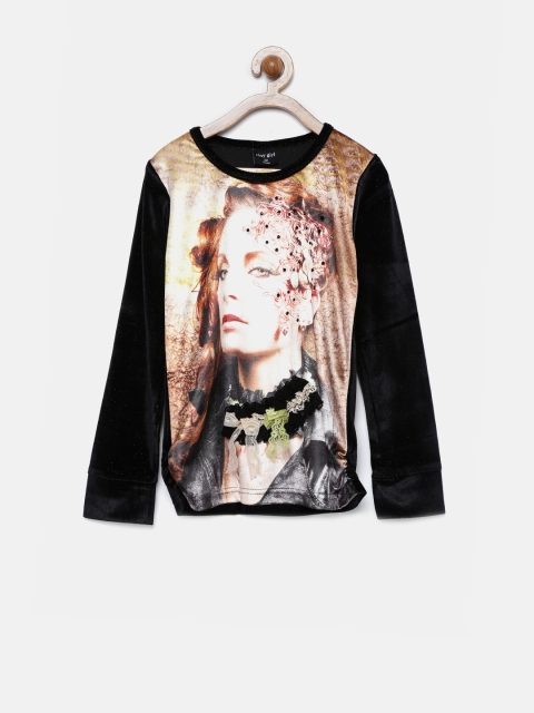 

Tiny Girl Black Printed Top with Embellished Detail
