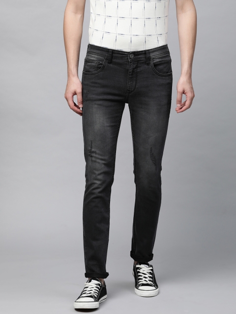 

abof Men Black Slim Fit Mildly Distressed Light Fade Stretchable Jeans